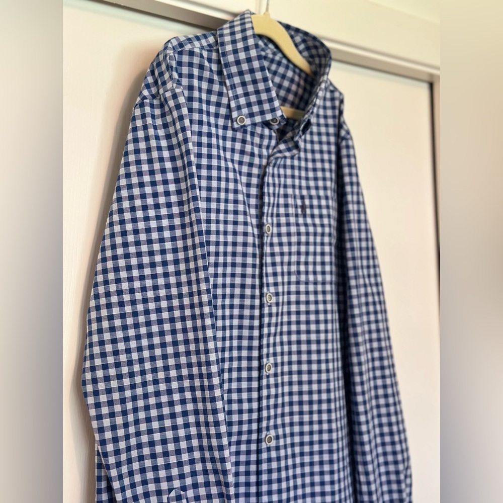 Johnnie-O Boys Size 14 Blue Gingham Button Down Preppy School Church Shirt